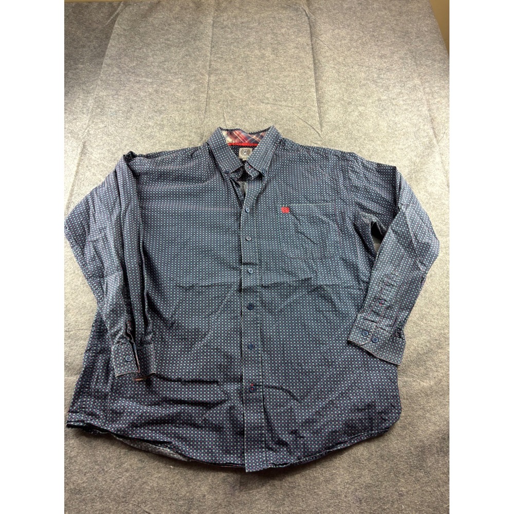 Cinch Mens L Blue Geometric Print Cotton Western Button Down Shirt Long Sleeve